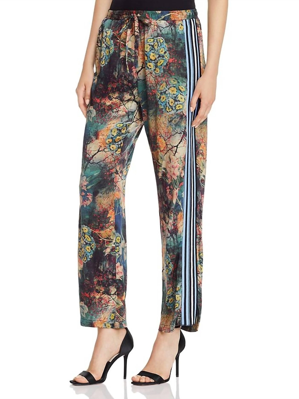 Johnny Was Silk Andy Mta Floral Print Wide-Leg Track Pants with Side Stripe